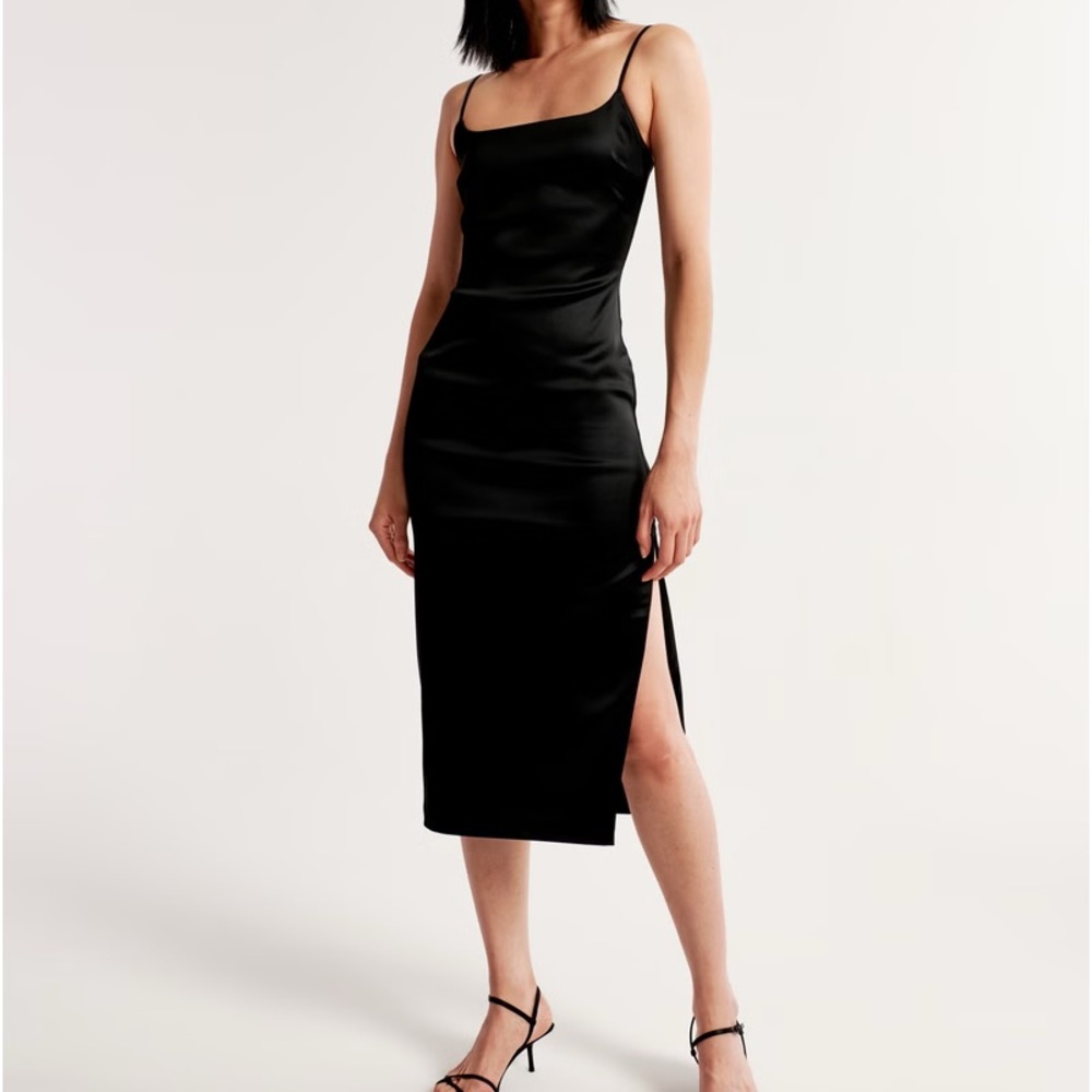 Abercrombie Black Satin Midi Dress - Size L